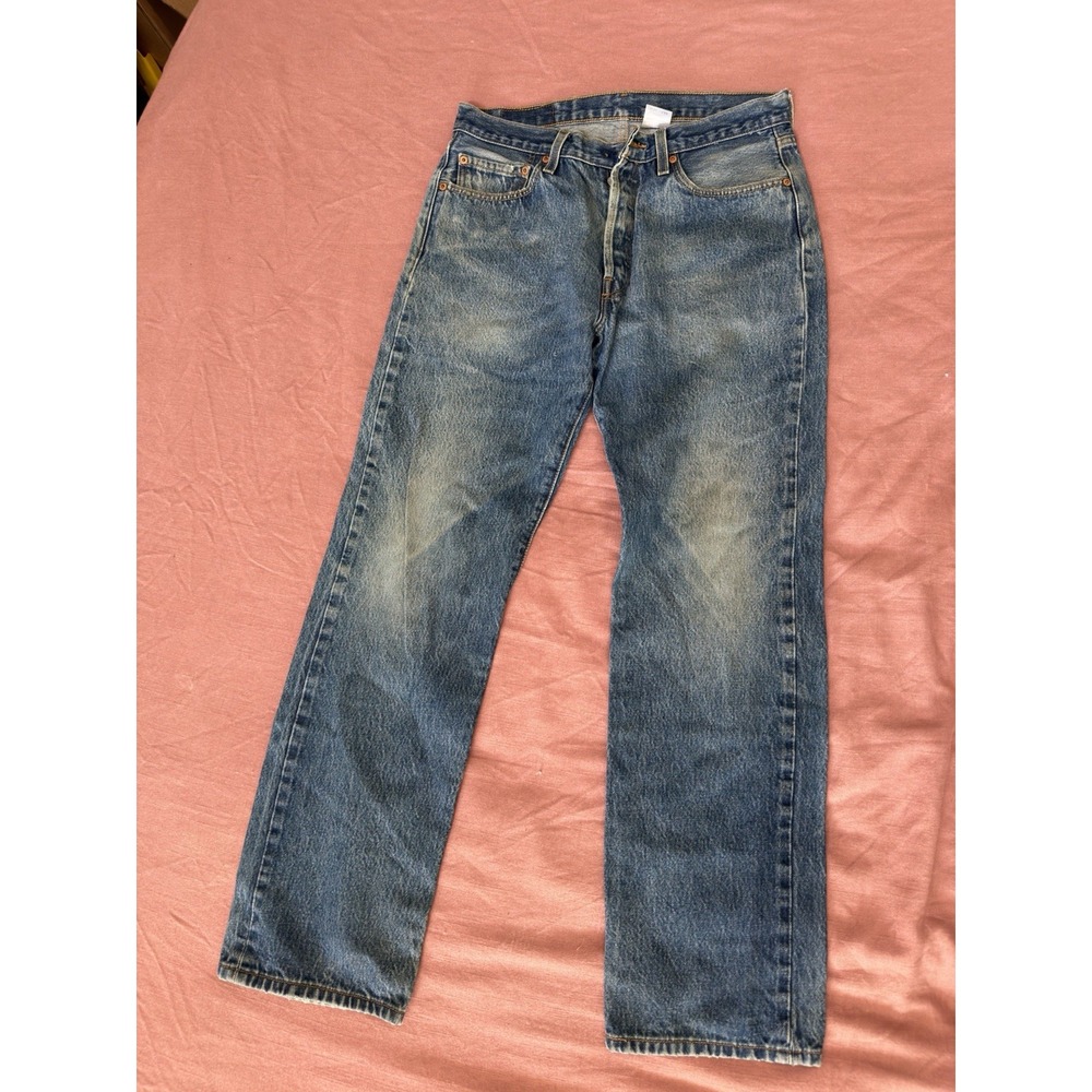 VTGLevis 501 Mens Jeans W34 L34 Blue Button Fly Dominican Flaw Missing Button